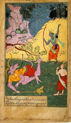 Rama strikes down Khara with an arrow_Rag_Kafi